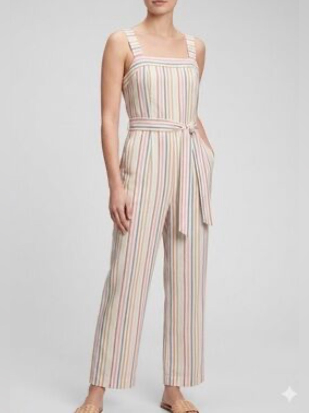 GAP Sz 16T Multicolor Striped Linen-Blend Jumpsuit Wide Leg Seam Pockets NEW